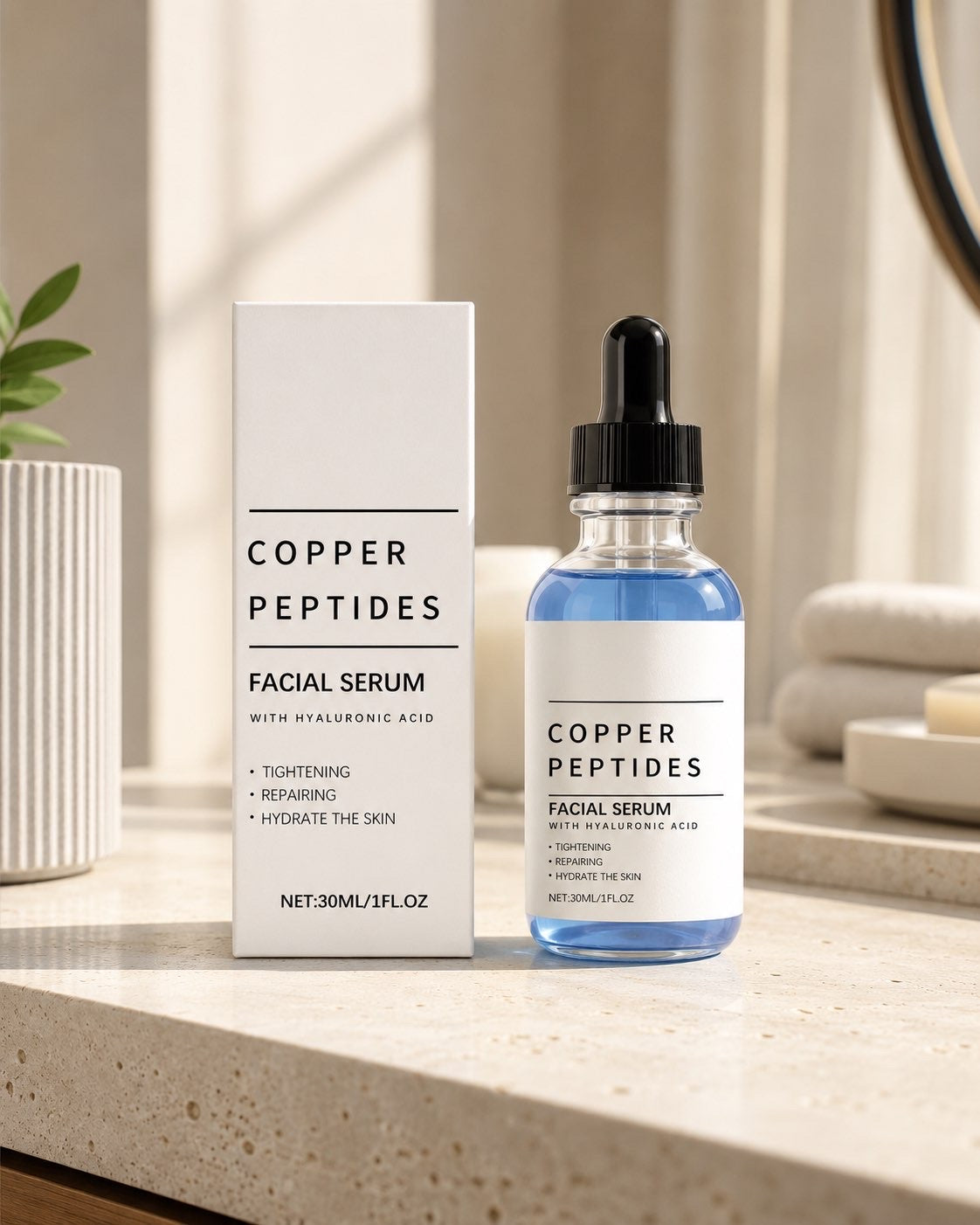 Copper Peptide Facial Serum with Hyaluronic Acid – 30ml