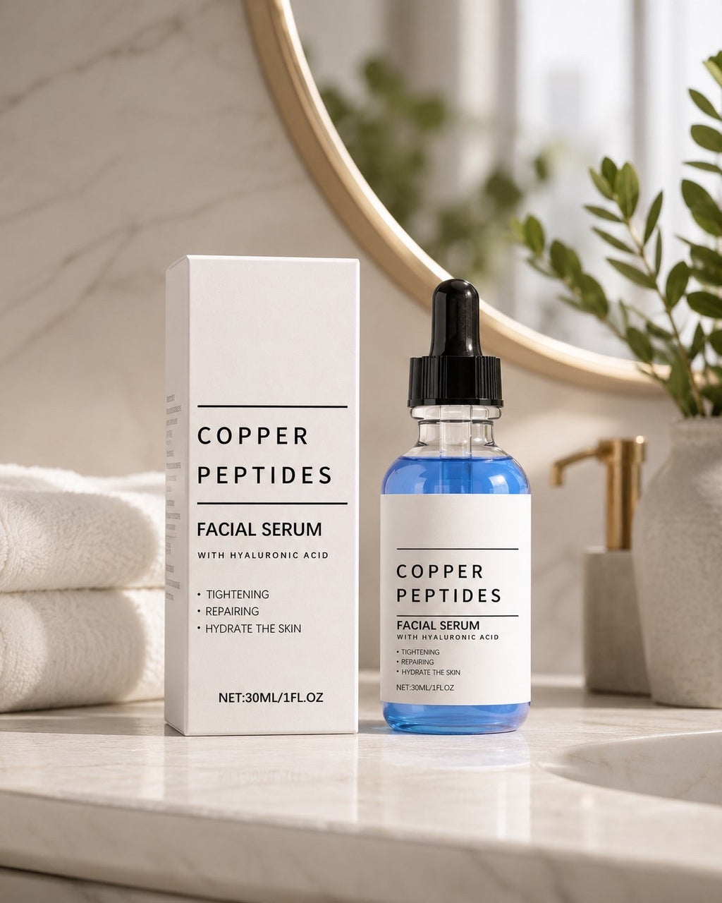 Copper Peptide Facial Serum with Hyaluronic Acid – 30ml