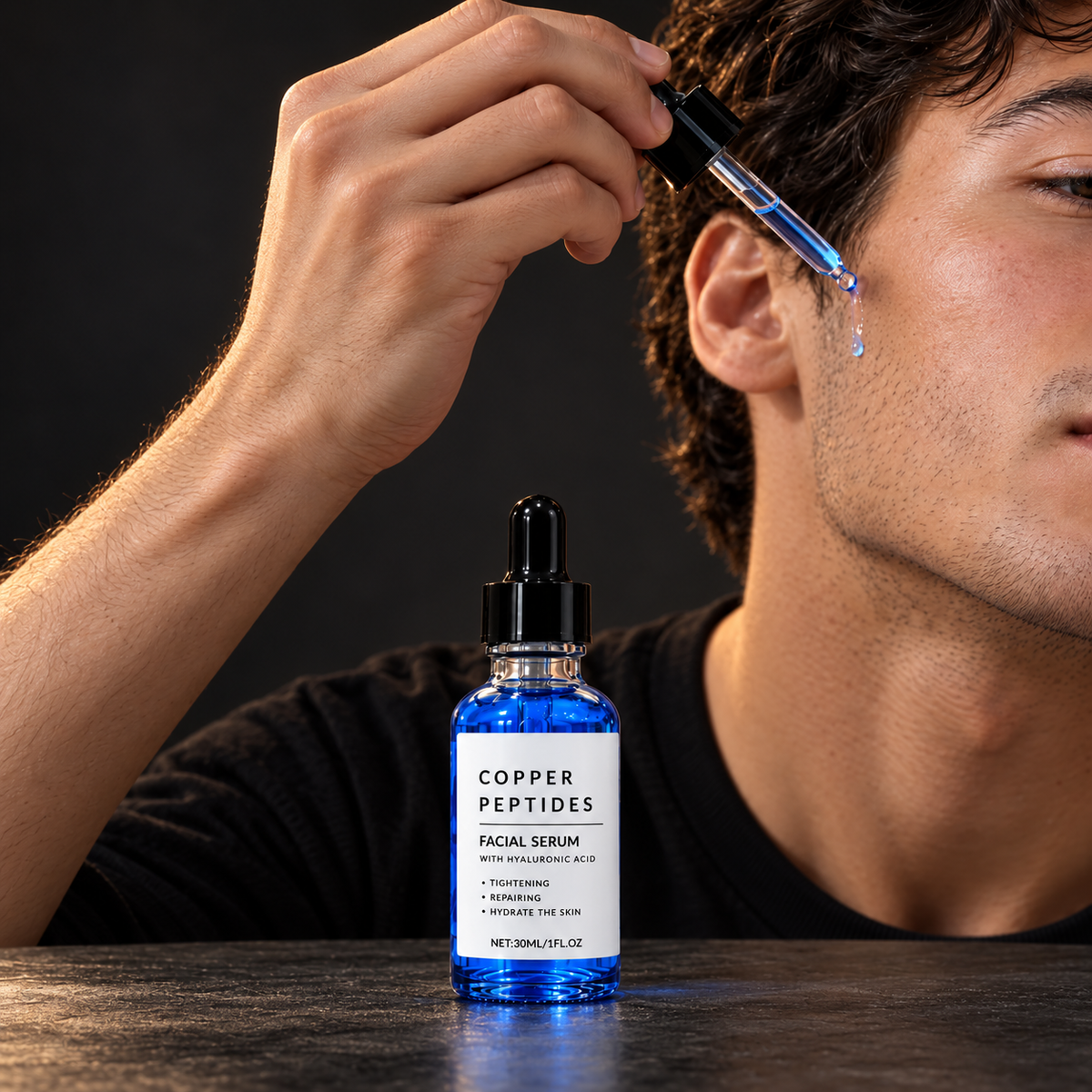Applying GHK-Cu Serum with the dropper